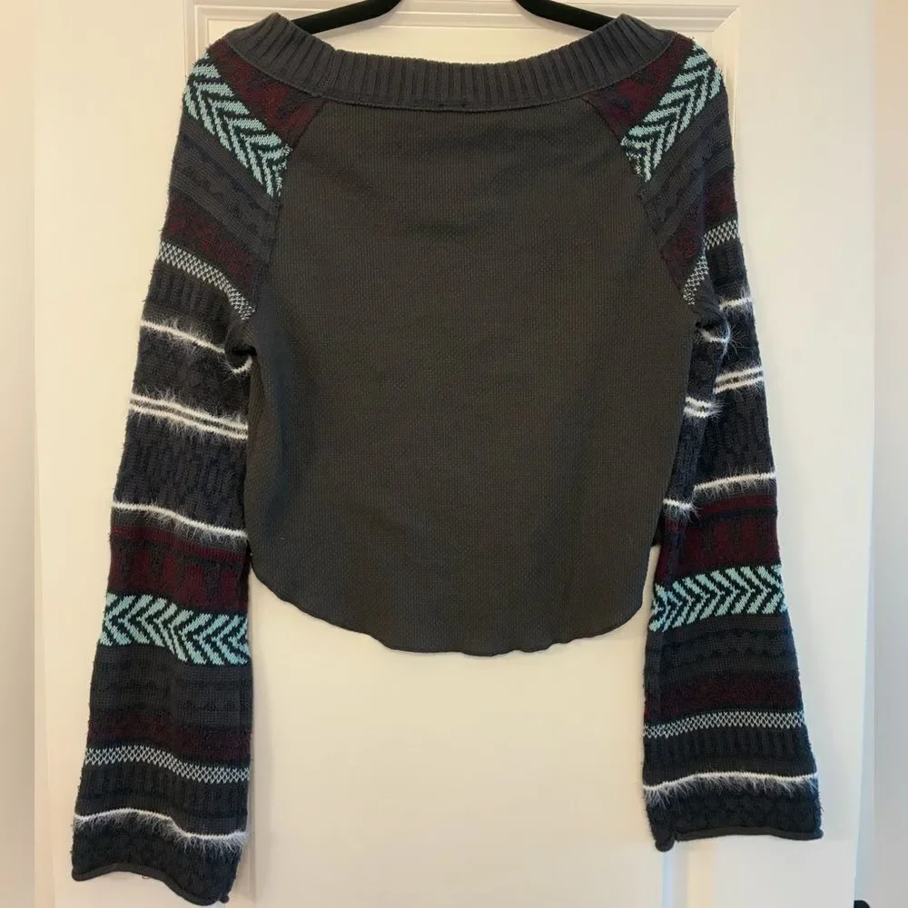 FREE PEOPLE Fairground Thermal Top Washed Black Gray Women’s Size XS